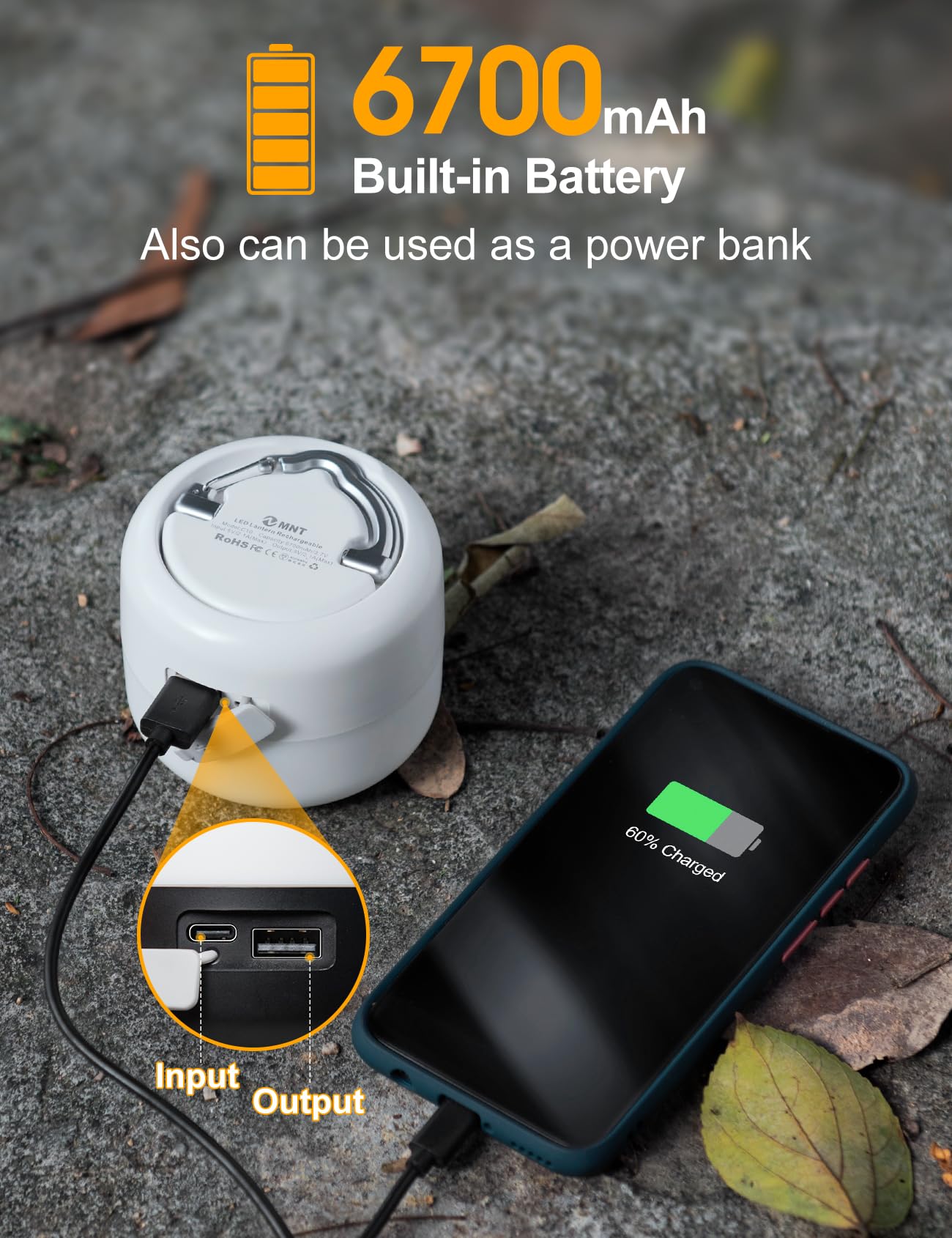 ZMNT 1000LM Rechargeable Camping Lantern, Mini Flashlight, Metal, Creamy-white, Model C10-W