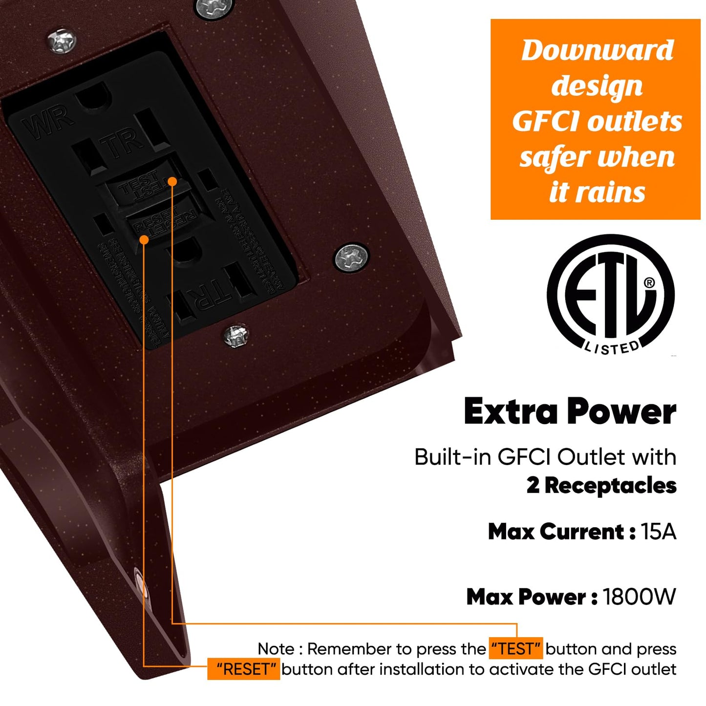 Porch Light With Gfci Outlets  Brown Motion Sensor Dusk To Dawn Outdoor Wall Light Fixture  Waterproof Outside Wall Lantern Sconce 3 Lighting Modes  Exterior Wall Light For Patio Garage Front Door