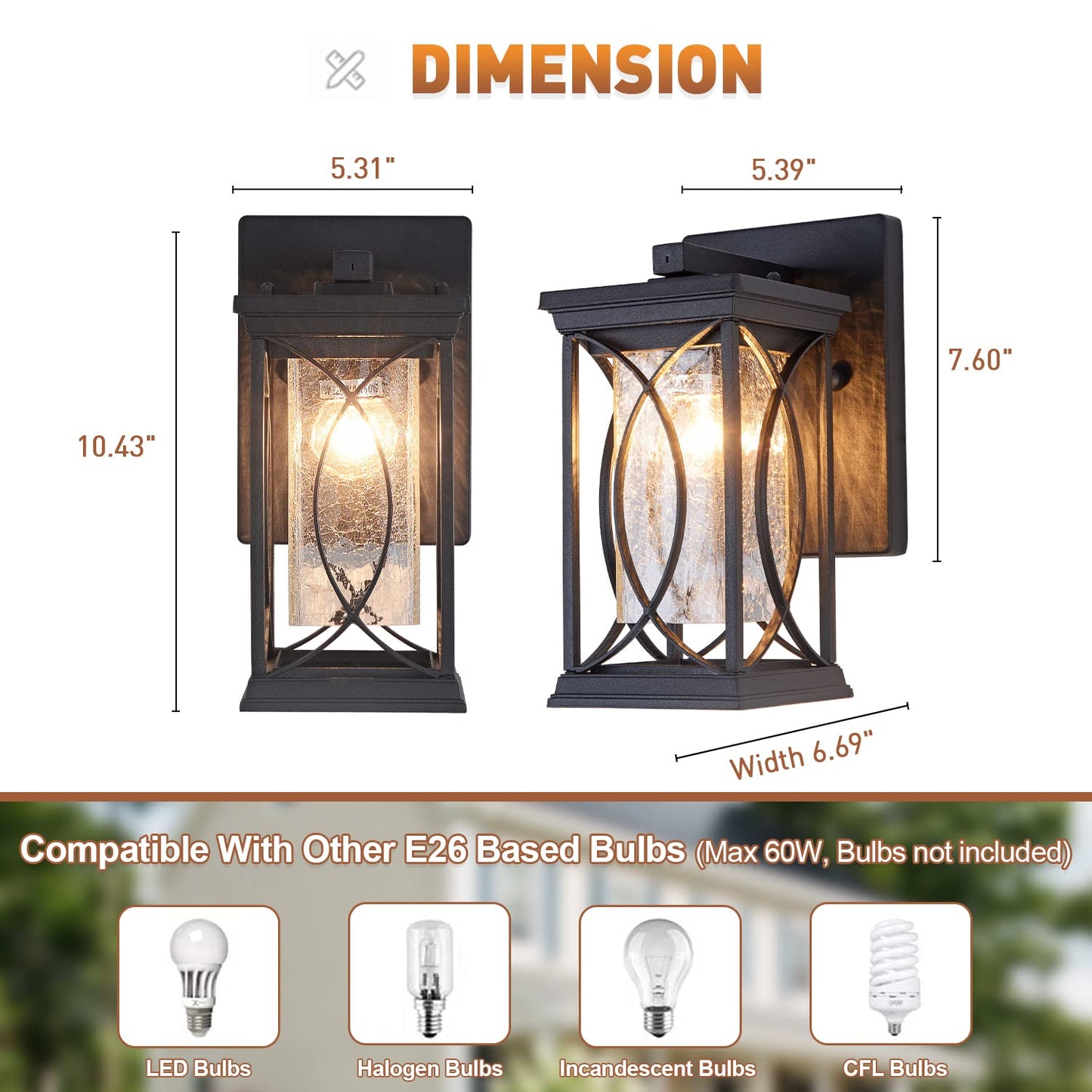 Delicavy Outdoor Wall Lantern - Small Modern Aluminum Light Fixture, Black with Dusk to Dawn Sensor, Waterproof for Porch, Garage, Front Door