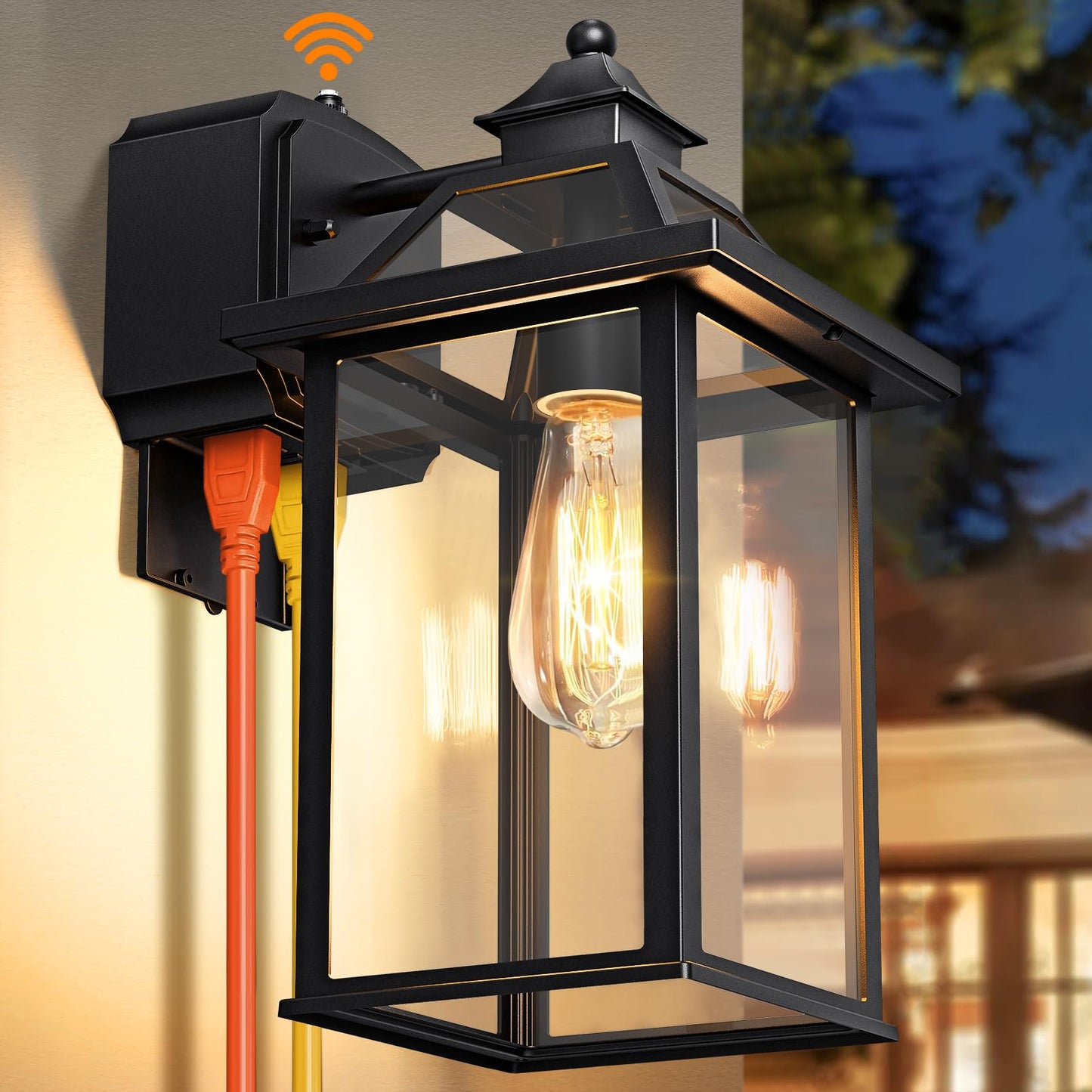 Porch Light With Gfci Outlet  14 Large Dusk To Dawn Outdoor Lights For House  Waterproof Exterior Lighting Fixtures  Black Anti-Rust Outside Wall Mount Sconce For Patio Front Door Entryway  E26
