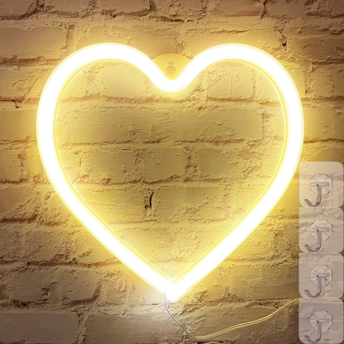VIFULIN LED Heart Light Neon Sign, Yellow Heart Night Light, USB/Battery Operated, WarmWhite, Heart Room Decor for Valentines Day