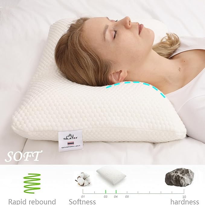 Talatex Talalay 100% Natural Premium Latex Pillow, Helps Relieve Pressure, No Memory Foam Chemicals, Perfect Package Best Gift with Removable Tencel Cover (Soft, King(32.5"×15.7"×5.9"))