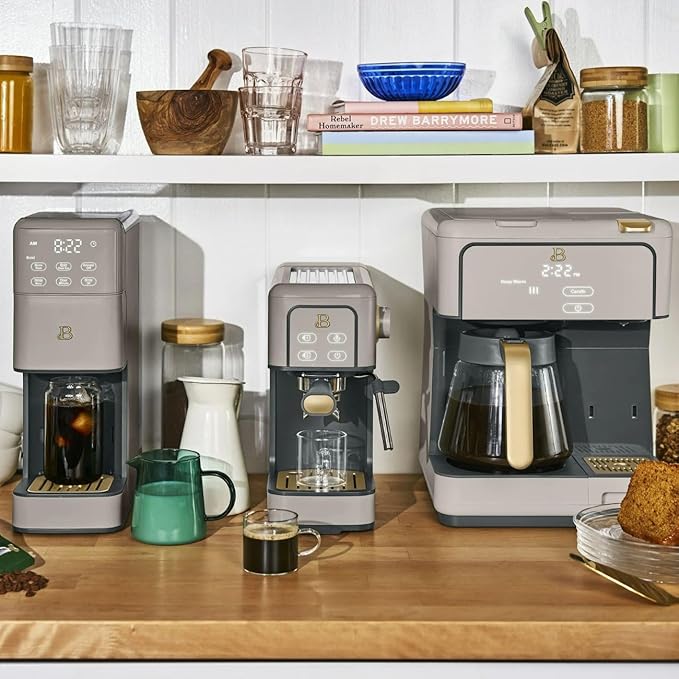 Beautiful Multi-Brew Coffee Maker – 12-Cup Carafe & Single-Serve Pod or Grounds, Iced Coffee Mode, Programmable Touch Display, Includes Filters (Porcini Taupe)
