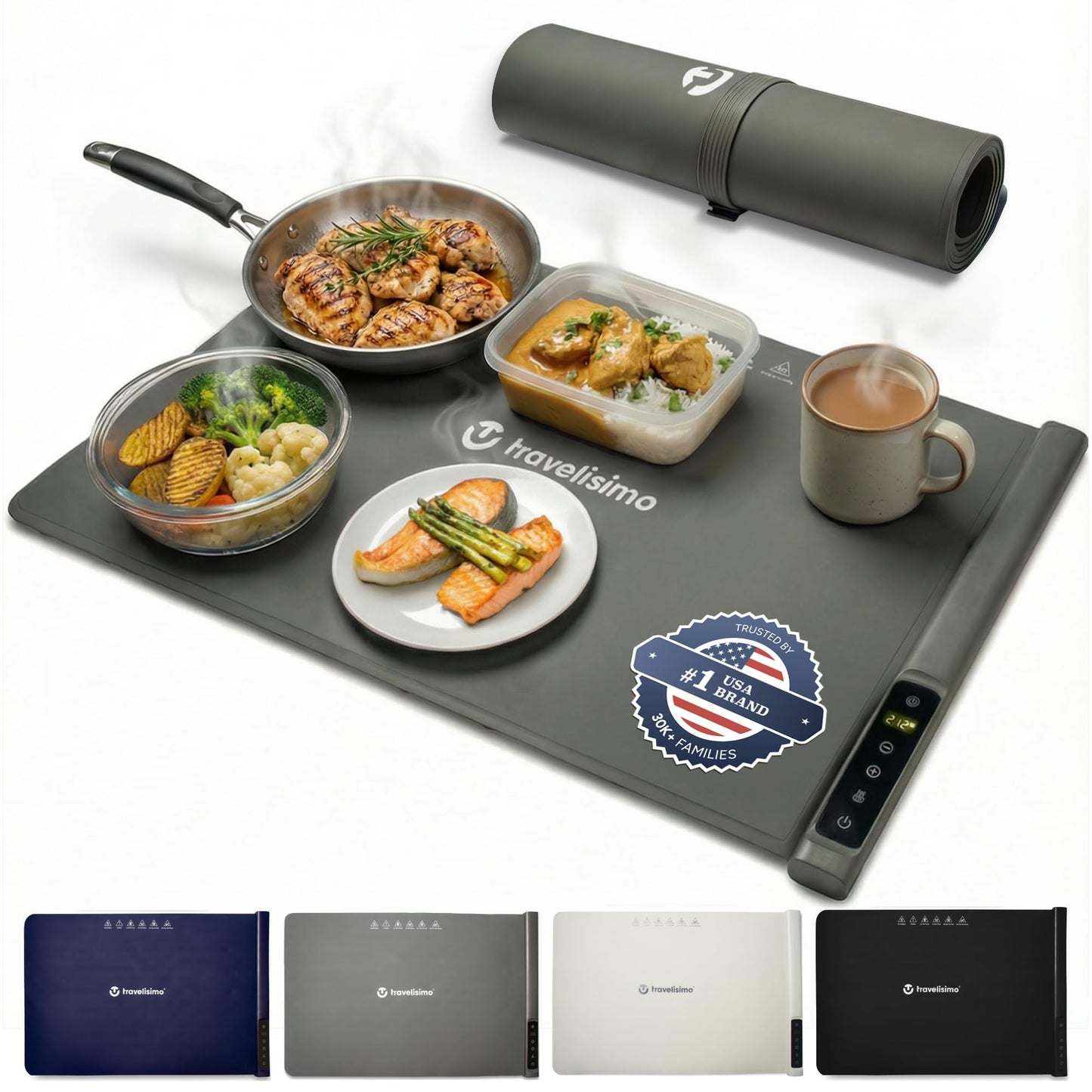 TRAVELISIMO Warming Mat for Food, 24x16in Warming Trays For Buffets Party & Family Dinners - Food Warming Mat keeps Meals Warm & ready to Serve, Electric Warming Tray With Elegant Design For any Table