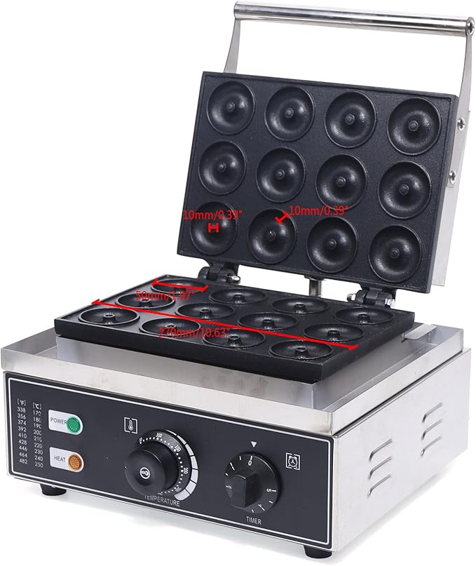 YIYIBYUS 12 Grid Donut Machine Commercial/Domestic Non-Stick Pan Electric Donut Bread Making Machine Mini Donut Machine 2"/ Grid, 110V