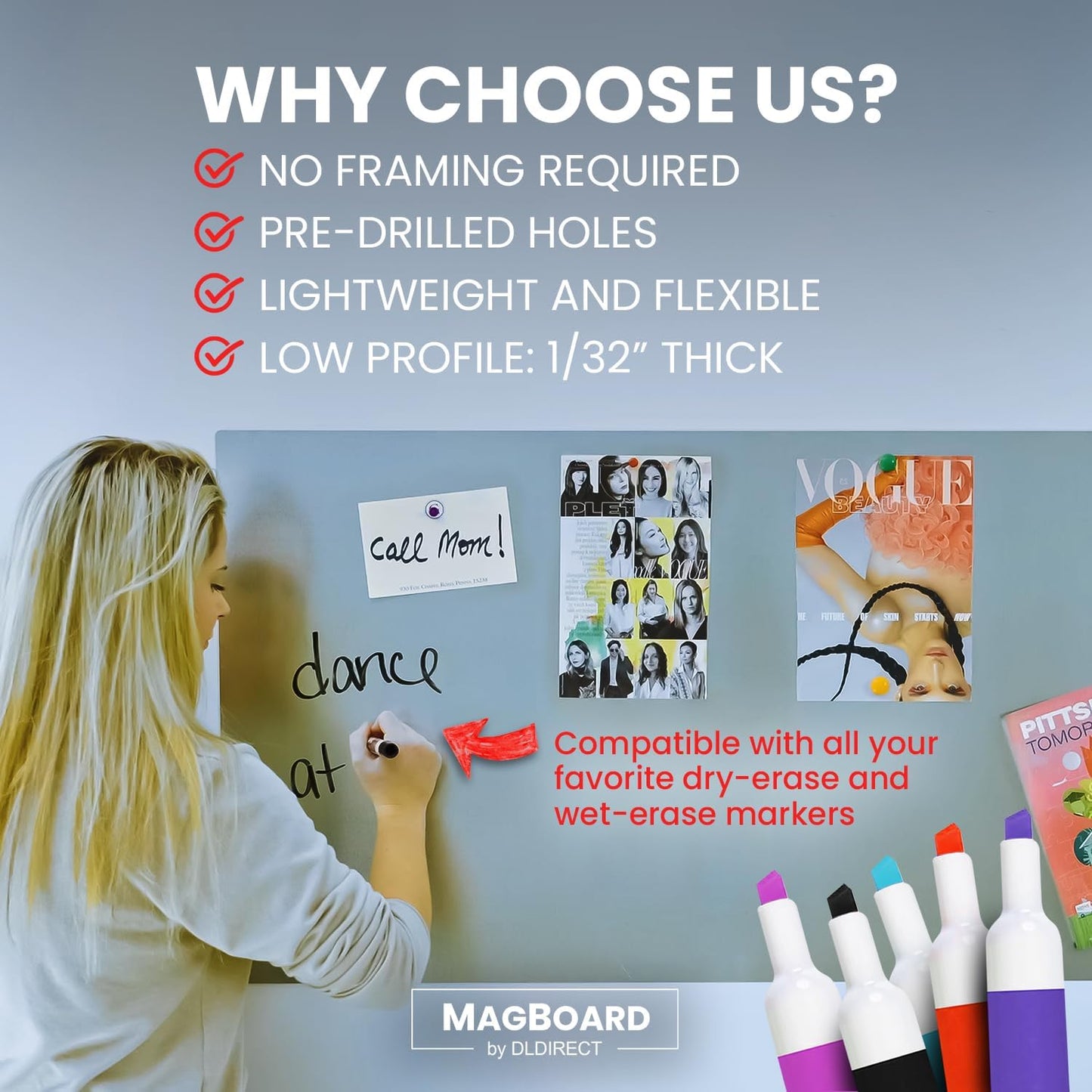 Diamond Life Magnetic Board - Memo & Vision Board for Home, Office, and Classroom - Magnet Board for Kids - Pre-drilled Mounting Screws Included (White 16"x24")