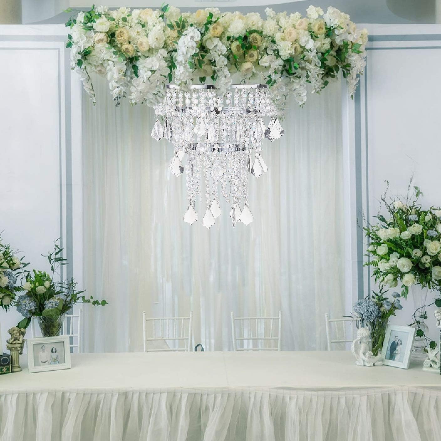 Sunli House Acrylic Chandeliers Lampshade - Mini Crystal Beaded Fixture - Pendant Ceiling Light Shade - For Wedding Bedroom Hallway Bathroom - Gold Chandelier H11.4X D9.84