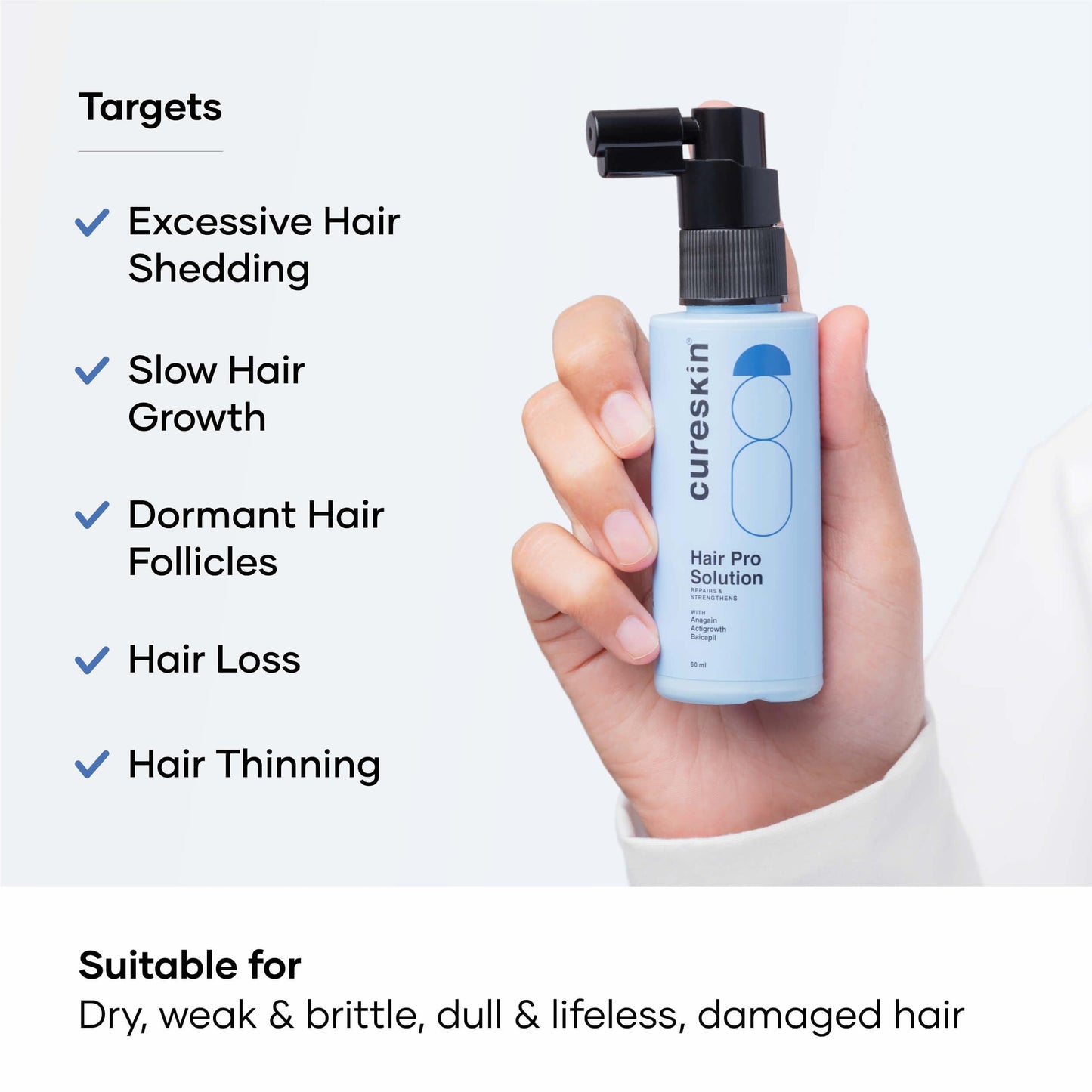 Cureskin Hair Pro Solution | Hair Growth Serum with Anagain, Actigrowth, and Baicapil | Strengthen, Repair & Nourish Hair