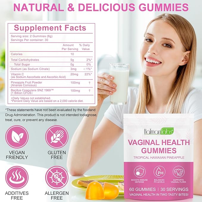120 Count Pineapple Flavor Vital Vaginal Probiotics Source Health Feminine Gummies for Women, PH Balance for Women, Improve Immune, Women's Vaginal Health Supplement