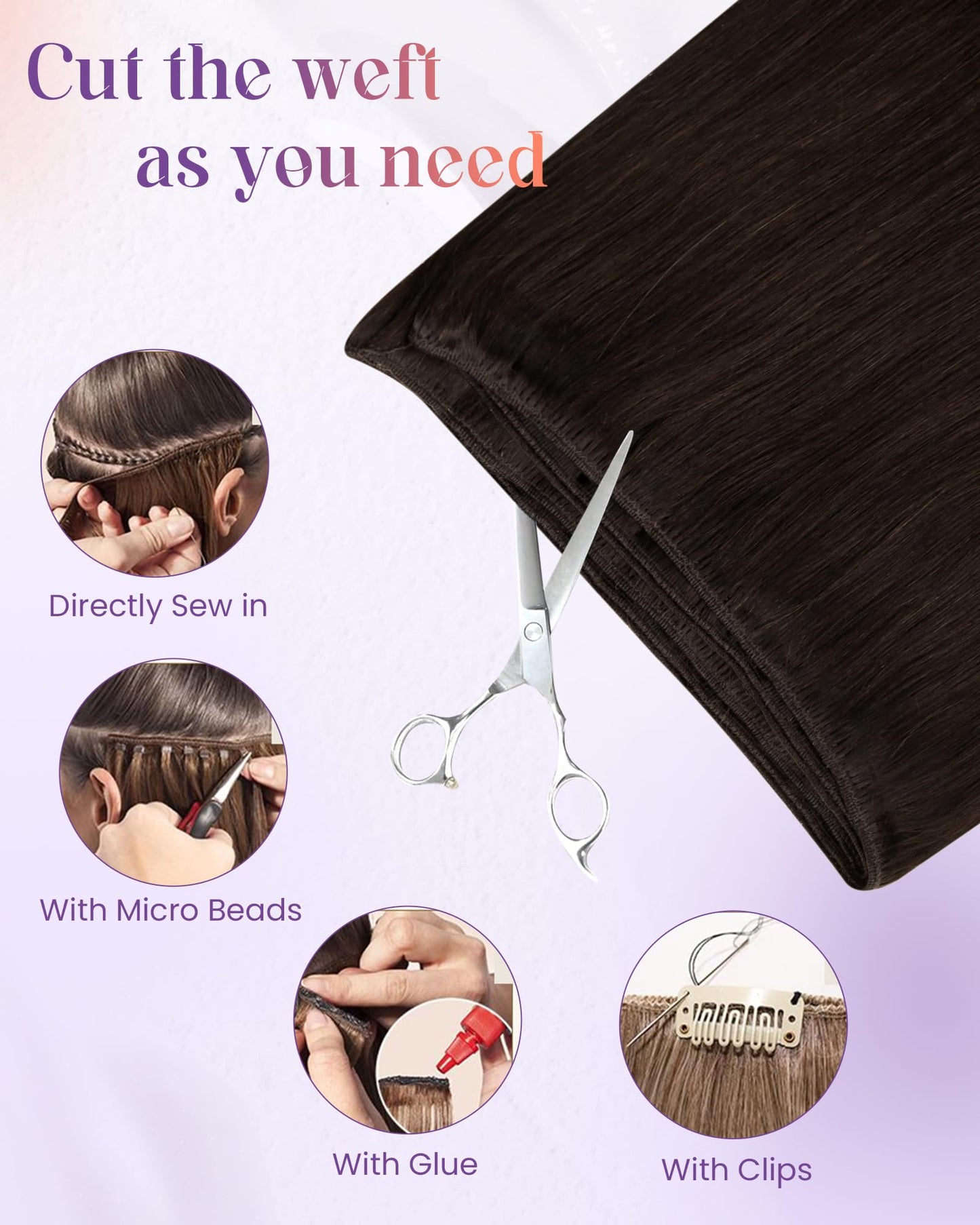 LaaVoo Weft Hair Extensions Human Hair Dark Brown Sew in Hair Extensions Real Human Hair for Women Brown Sew in Weft Hair Extens