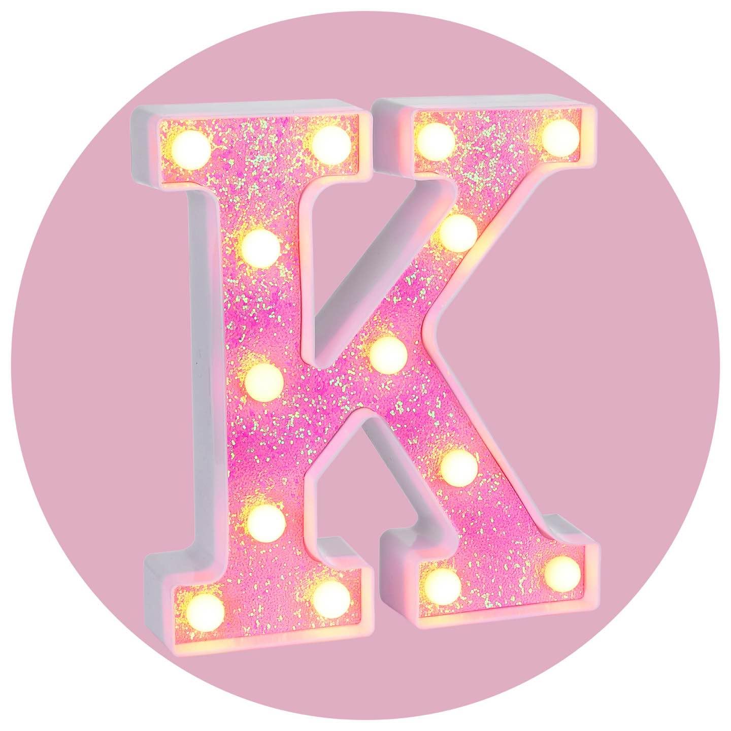 Foaky LED Letter Light Sign, Pink Glitter Alphabet, Battery Powered, Home Bar Decoration, Model K