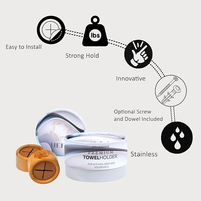 HEFA Eco 8 Pack Towel Hooks - Kitchen Organization, Hand & Dish Towel Holder