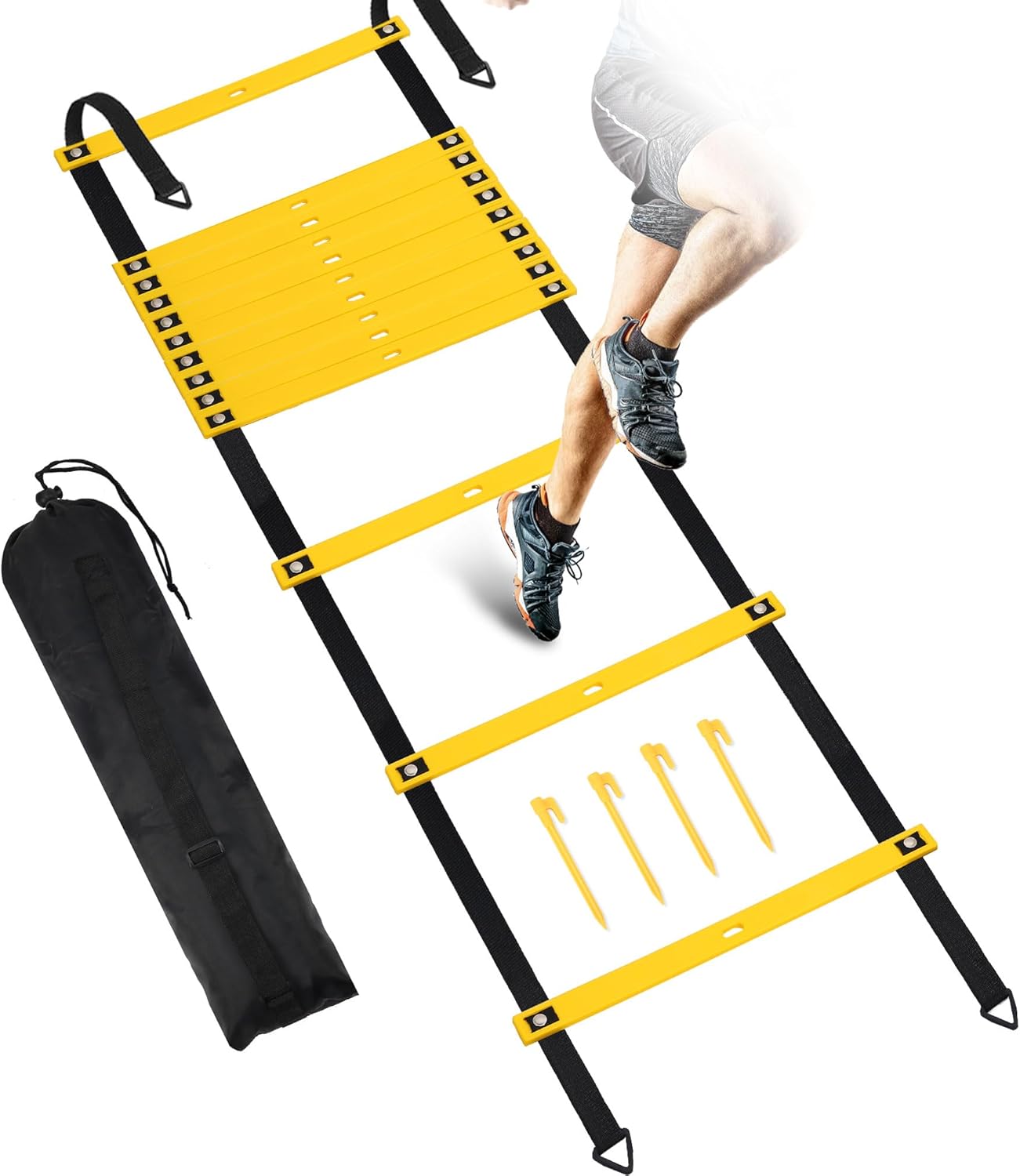 Fixed Rung Agility Ladder - 20ft 12 Rungs No Tangle Speed and Agility Training Equipment for Soccer Footwork Training with Carrying Bag/Ground Stakes for Adults Youth Kids