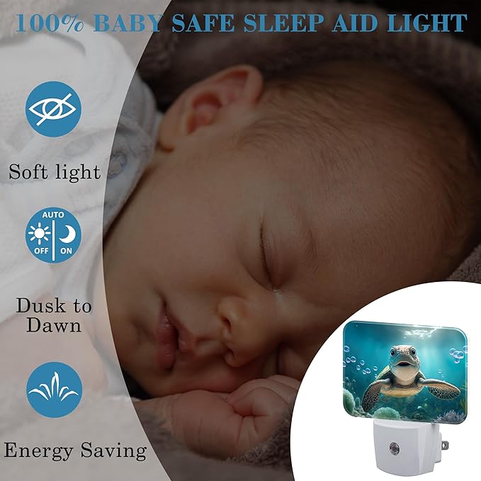 Cute Turtle Under Sea Night Light for Kids, Smiling Turtle LED Night Light Plug into Wall with Dusk to Dawn Sensor for Girls Boys Women Men Bedroom, Hallway, Kitchen, Bathroom, Stairs Decor