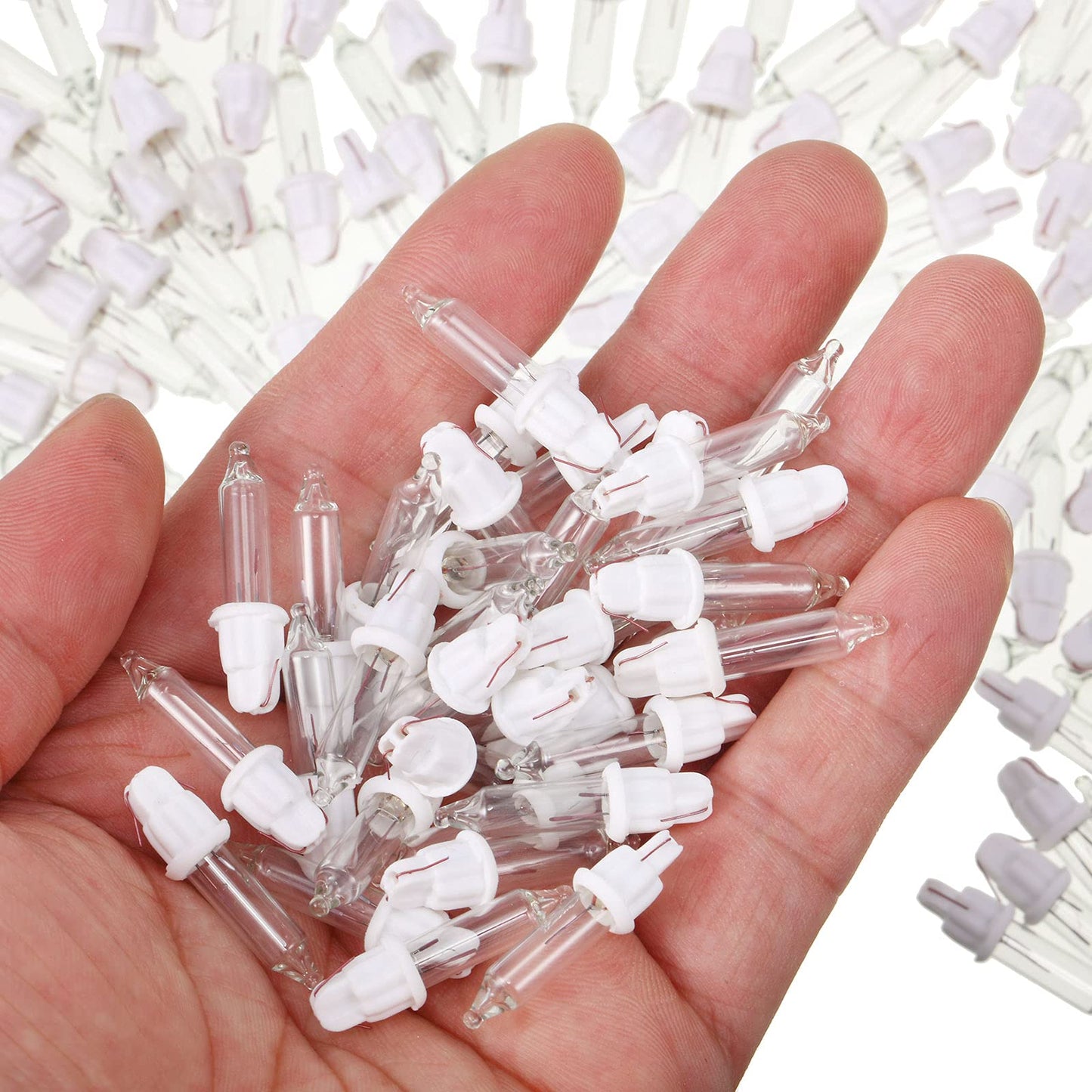 Mudder 100 Pieces 2.5V Replacement Christmas Tree Light Bulbs Mini Incandescent Wire String Lights Replacement Bulbs For Halloween  Xmas Tree Decoration  Holiday(White Base With Warm White Bulb)