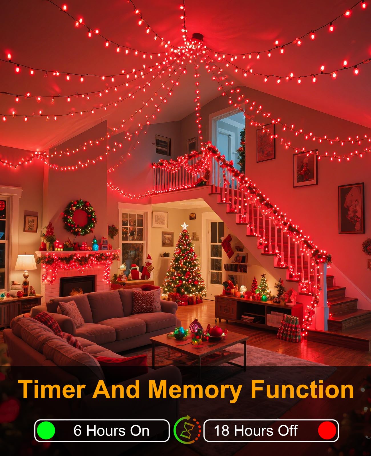 157Ft 480 Led Christmas Lights Outdoor  Led Plug In Christmas Tree Lights Waterproof  8 Modes Green Wire Twinkle String Light For Indoor Room Patio House Holiday Decorations  Red
