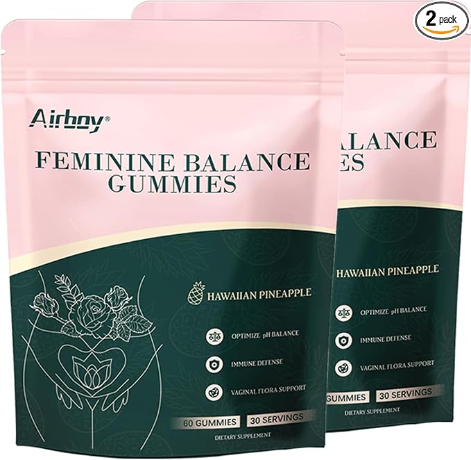 Airboy Feminine Balance Gummies,Women’s Health Gummies,Pineapple Gummies for Women PH, Immune Support,Vaginal Flora Balance-60 Gummies x 2 Pack