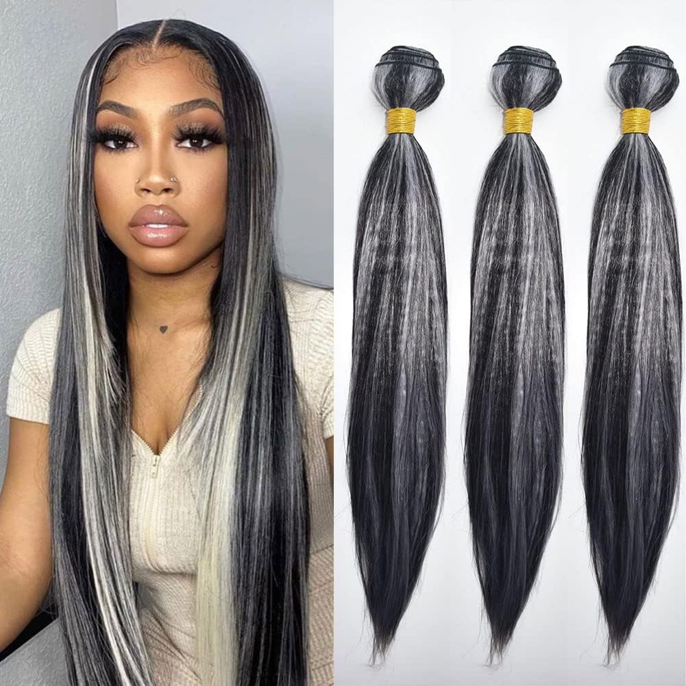 Lagalaga Bundles Human Hair 26 28 30 Inch Straight P4/GREY Human Hair Bundles Unprocessed Brazilian Virgin Hair Quick Weave Hair
