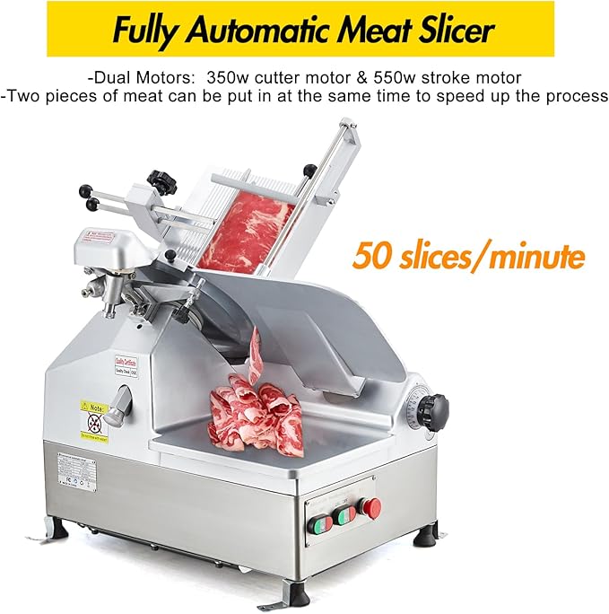 GarveeHome Automatic Meat Slicer, 550W Deli Slicer with 12.6 in Carbon Steel Blade, Professional Double-motor Meat Slicer Machine with Adjustable Thickness From 0 to 15 mm for Commercial Use