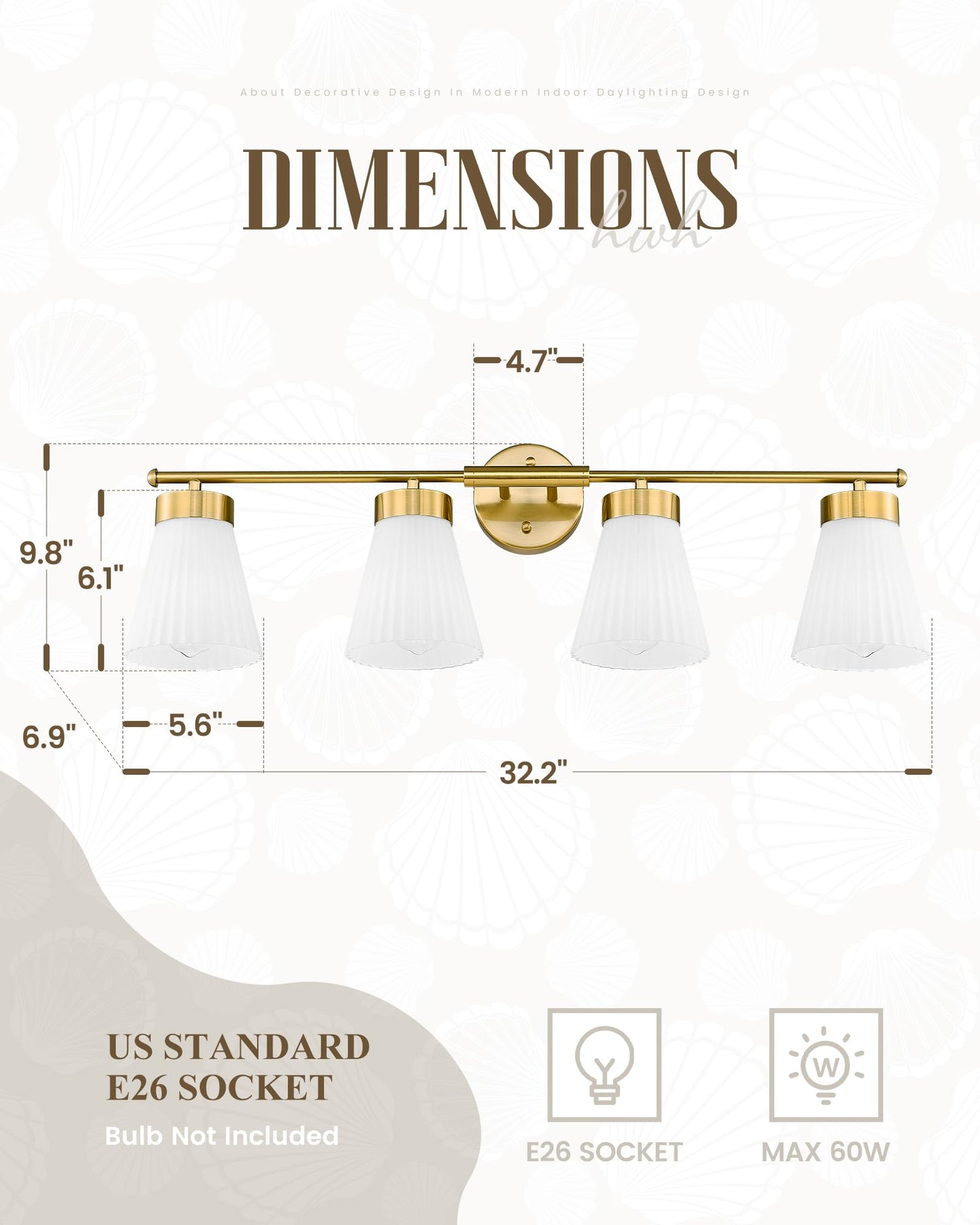 Bathroom Light Fixtures Brushed Gold  Hwh 4 Light Vanity Lights Over Mirror  Modern Wall Lamp Bathroom Lighting With Frosted White Striped Glass  5Hzg97B-4W Bg