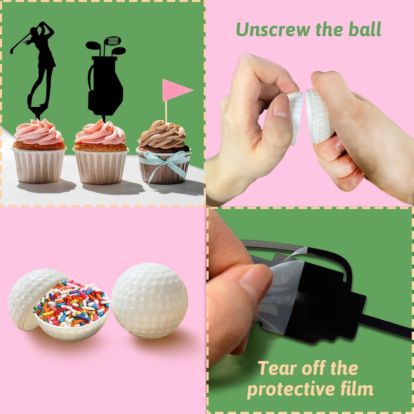 Golf Cake Decorations Golf Cart Cake Toppers Heading for The Pink Cake Topper with Cart Flag White Ball for Theme Party Supplies (Pink)