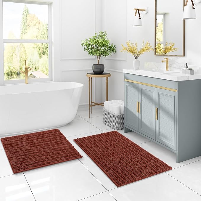 Arotive Luxury Chenille Bathroom Rug Mat, Extra Soft Thick Absorbent Shaggy Bath Rugs, Non-Slip Machine Wash Dry, Plush Bath Mats for Bathroom, Shower and Tub, 24x16, Rustic Terracott