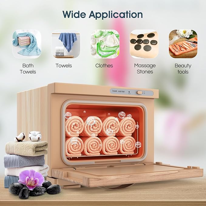 Towel Warmer Cabinet, 8L Hot Spa Small Towel Warmer Heating Use for Facial Spa, Hair Beauty, Salon Equipment and Home - Wood
