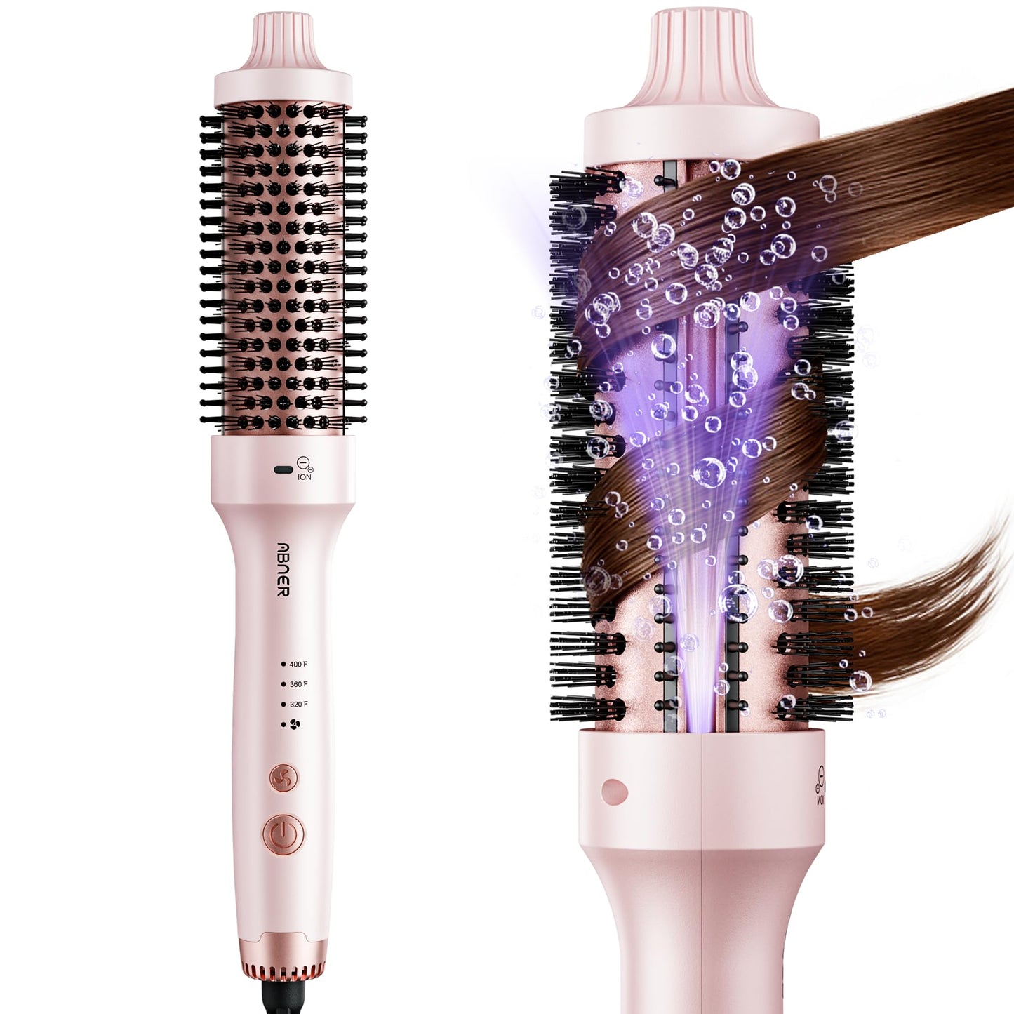ABNER Thermal Ionic Brush, 1.5 inch Heated Round Brush for Blowout Look, Volumize, Style, Makes Hair Shinier & Smoother, Dual Vo