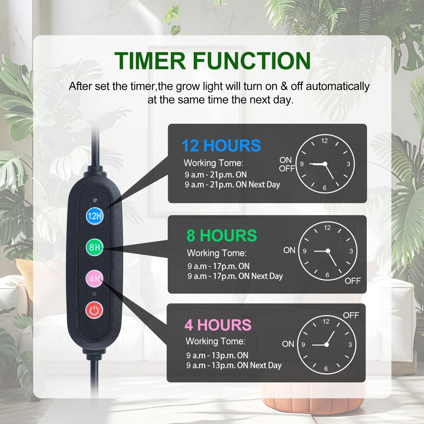 4-Head Desk Grow Lights For Indoor Plants  Seed Starting  Bonsai  Succulent  Cactus With Timer  36W Table Top Led Plant Growing Lamps  Enough High-Intensity Like Sun  Best Gift For Plants Lover