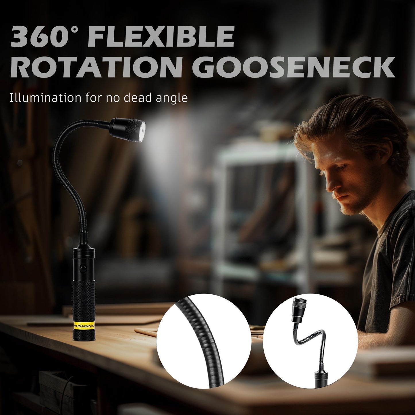 Favorlite 2 Pack LED Work Light, 500 Lumen Gooseneck Magnetic Light, Zoomable Flexible Led Flashlight, Waterproof Job Site Light for Work Bench, Auto-Repairing, Inspection, Emergency