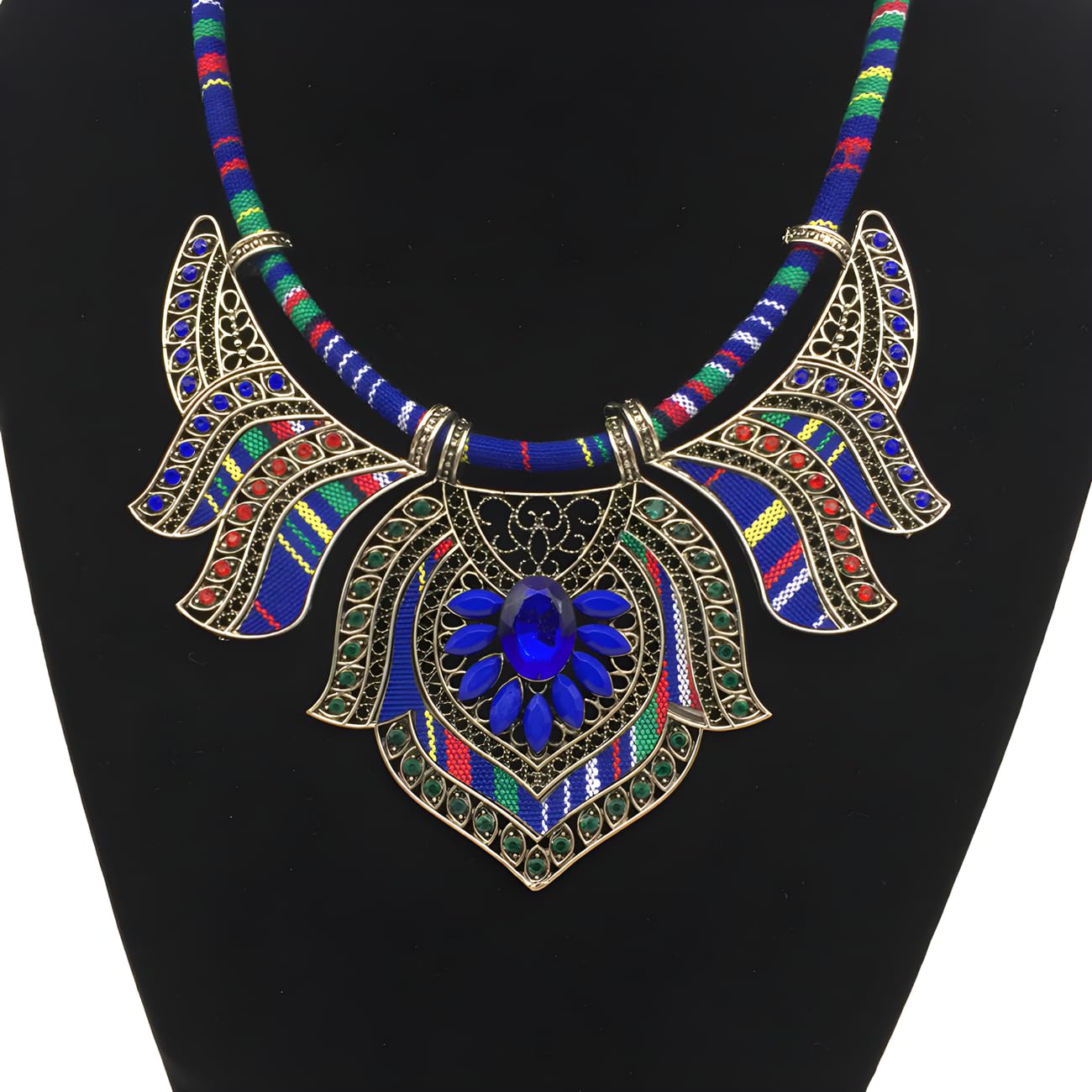Ethnic Style Chunky Colorful Collar Festival Tribal Beaded Boho Choker Costume Necklace for Women Gift (blue 2#)