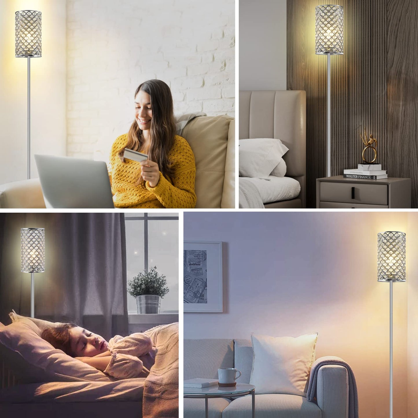 Gyrovu Elegant Silver Metal Floor Lamp, 66.5 Tall With On/Off Foot Switch, Modern Accent Light For Living Room, Bedroom, Office