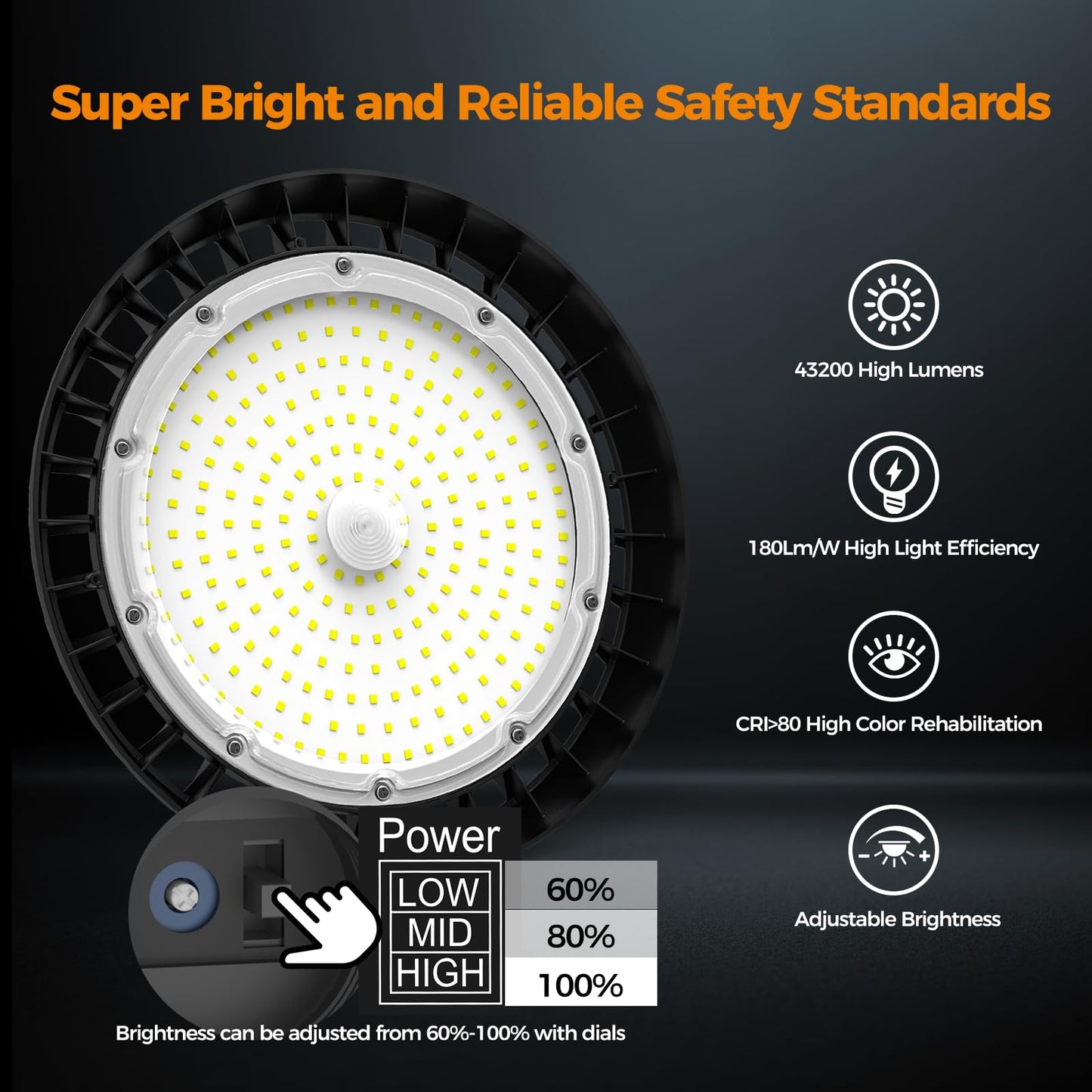 High Bay Lights Led Ufo Light 240W Led Shop Lights 6000K Ip65 Commercial Bay Lighting Fixture 43200 Lm Super Bright  5Ft Cable Plug & Play For Warehouse Factory Garage Workshop Barn 24 Pack