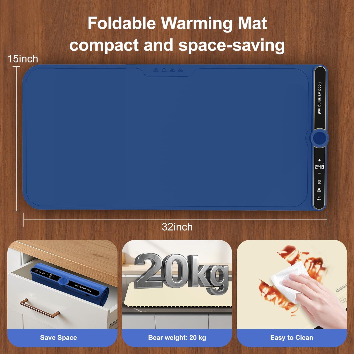 Electric Silicone Food Warmers for Parties Buffet XXL 40”X15” Extra Extra Large Food Warming Mat Keep Food Warm Last 18H Even Heating 104F to 248F with Child Lock Easy Clean