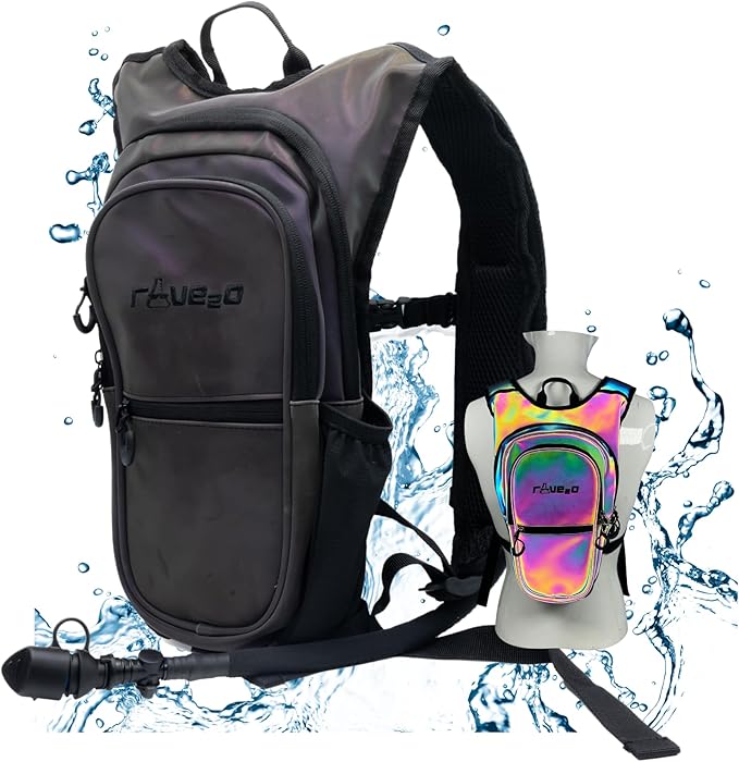 Rave2o Rave Hydration Backpack – Anti-Theft Festival Hydration Pack with 1.5L Leakproof TPU Bladder – Slim, Insulated Wate...