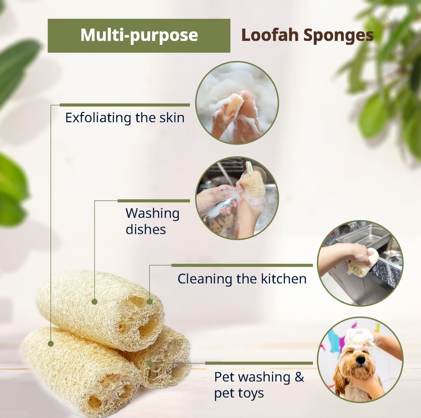 Coba Straws Natural Loofah Sponge - Shower Loofah Exfoliating Body Scrubber for Women & Men | Multi-Use Sponge for Shower, Spa,