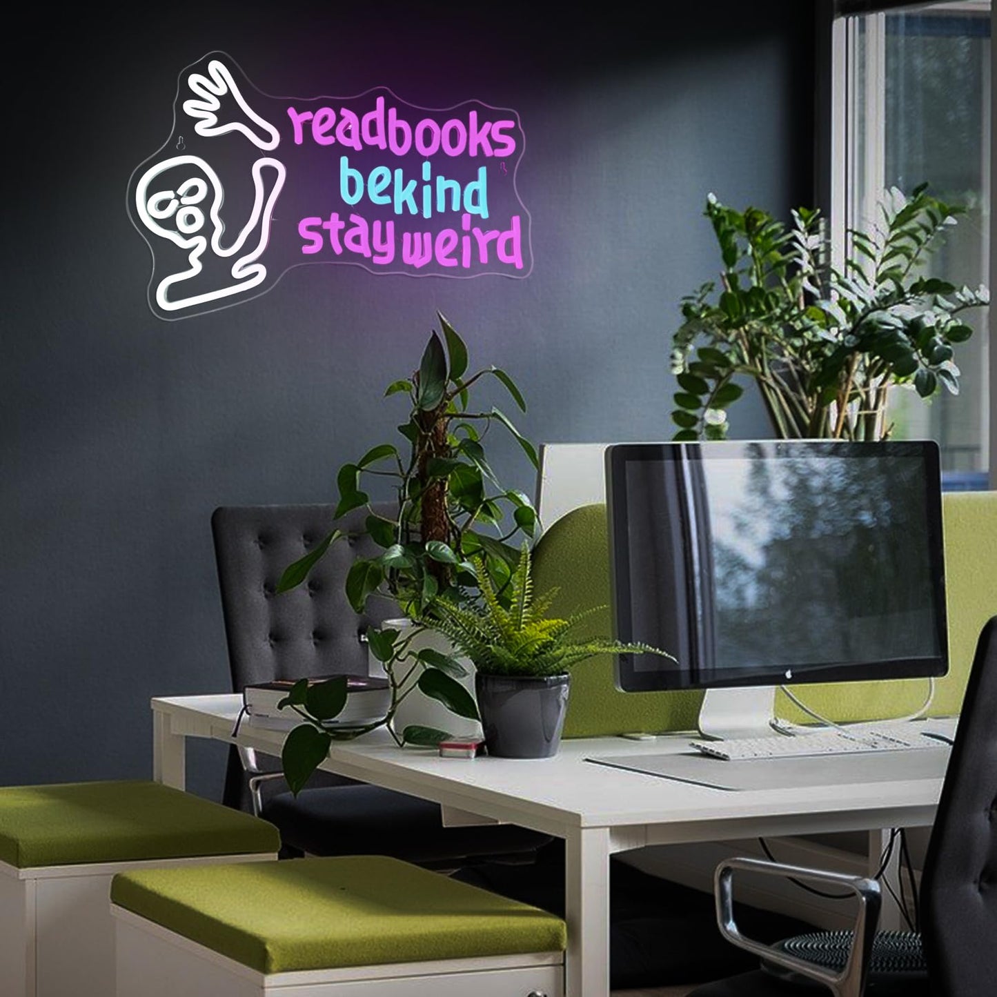 Jurong Skeleton Read Books Be Kind Stay Weird Neon Signs For Wall Decor  Dimmable Led Neon Light Usb Powered Light Up Signs For Halloween Decorations  Party  Gift  Office  Bedroom  Book Lover