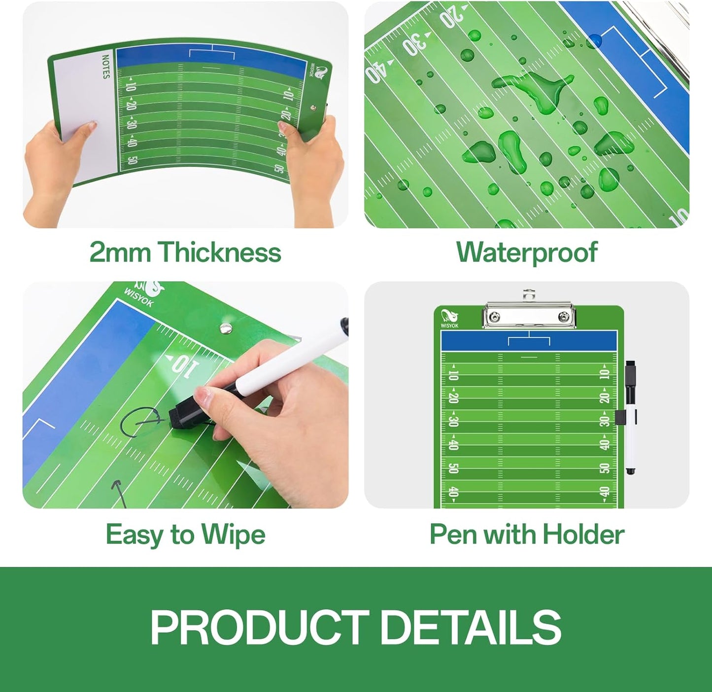 WISYOK Double-Sided Football Dry Erase Clipboard for Coaches, Ideal Coach Gift