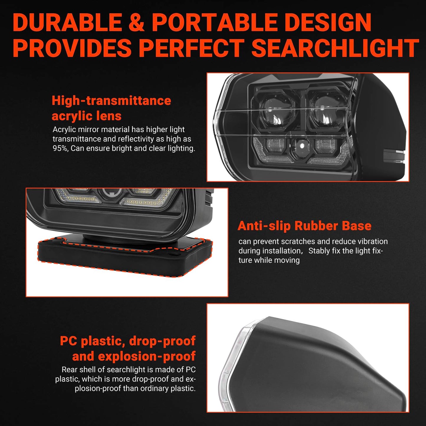 Suparee Remote Control Led Spotlight  60W 5000Lm Outdoor Led Searchlight Auto-Reset 360Rotation For Boat Truck Offroad Marine Wireless Magnetic Spot Light  (6 Strong Magnets & Automatic Searching)
