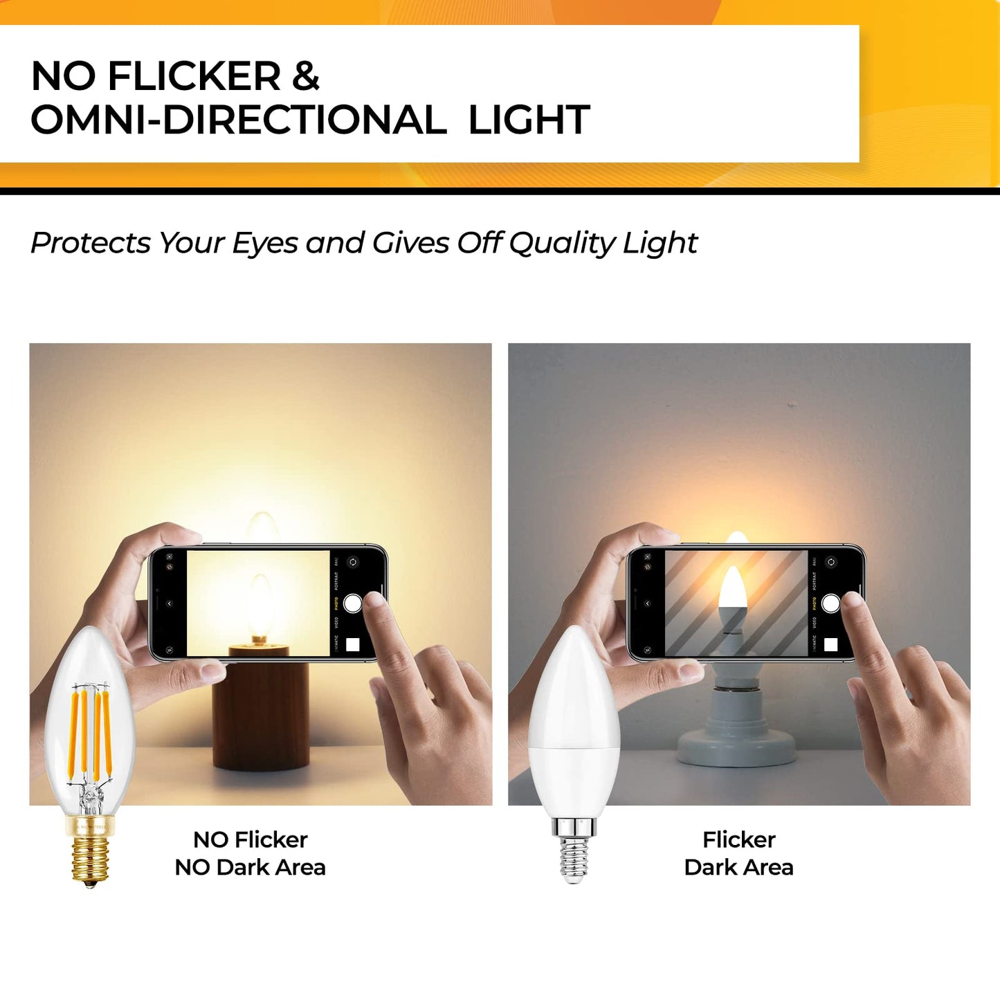 Hizashi 60W Dimmable Candelabra Led Bulbs, 2700K Soft White, E12, B11, 12 Pack, Ul Listed, 550Lm, Glass