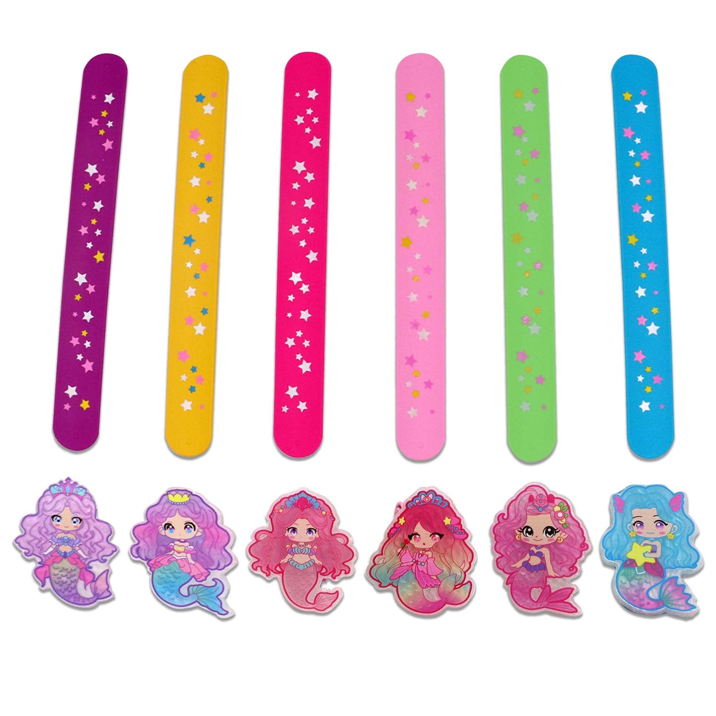 LOCHSOEL Mermaid Slap Bracelets for Party(6Pack) - Silicone Wristbands Adjustable Party Favors, Classroom Prizes, Carnival Games