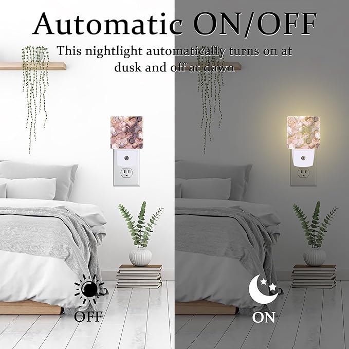 Pink Golden Ink Hexagon Night Light, Abstract Fluid Marble Dusk to Dawn Night Light Plug in,0.5w Energy Saving Sleep Friendly NightLight for Kids Boys Girls Home Decor