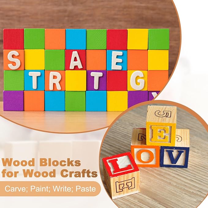 Barydat 450 Pcs 1 in Wooden Cubes, Unfinished Wooden Blocks for Crafting Natural Craft Wood Square Blank Cube for DIY Project Baby Showers