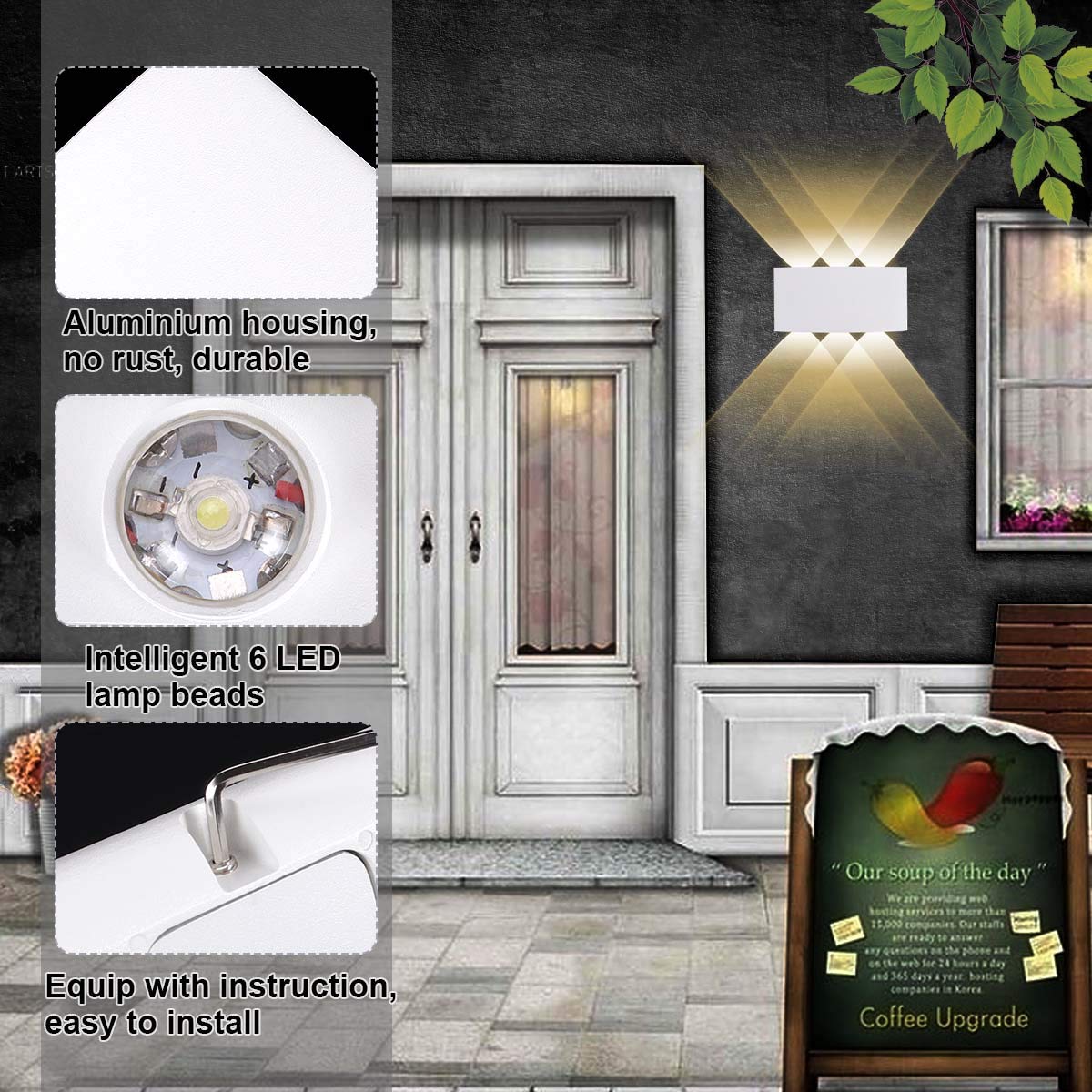 Kawell LED Wall Sconce, 6W Waterproof Up Down Aluminum Lamp, Matte White, Model 33-AU556-WT-WW, Indoor/Outdoor for Bathroom, Porch, Garden