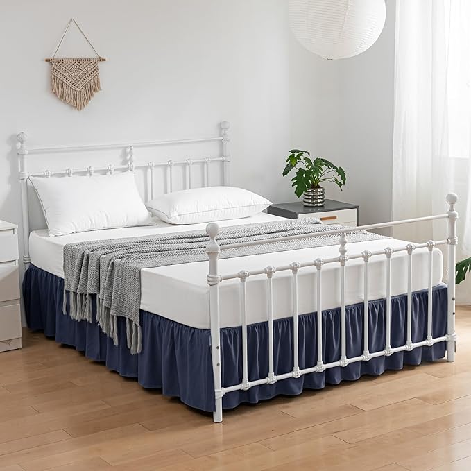Bed Skirt Queen Size Ruffled Bed Skirt with Split Corners, 14 Inch Drop Dust Ruffle Bed Skirt with Platform,Blue