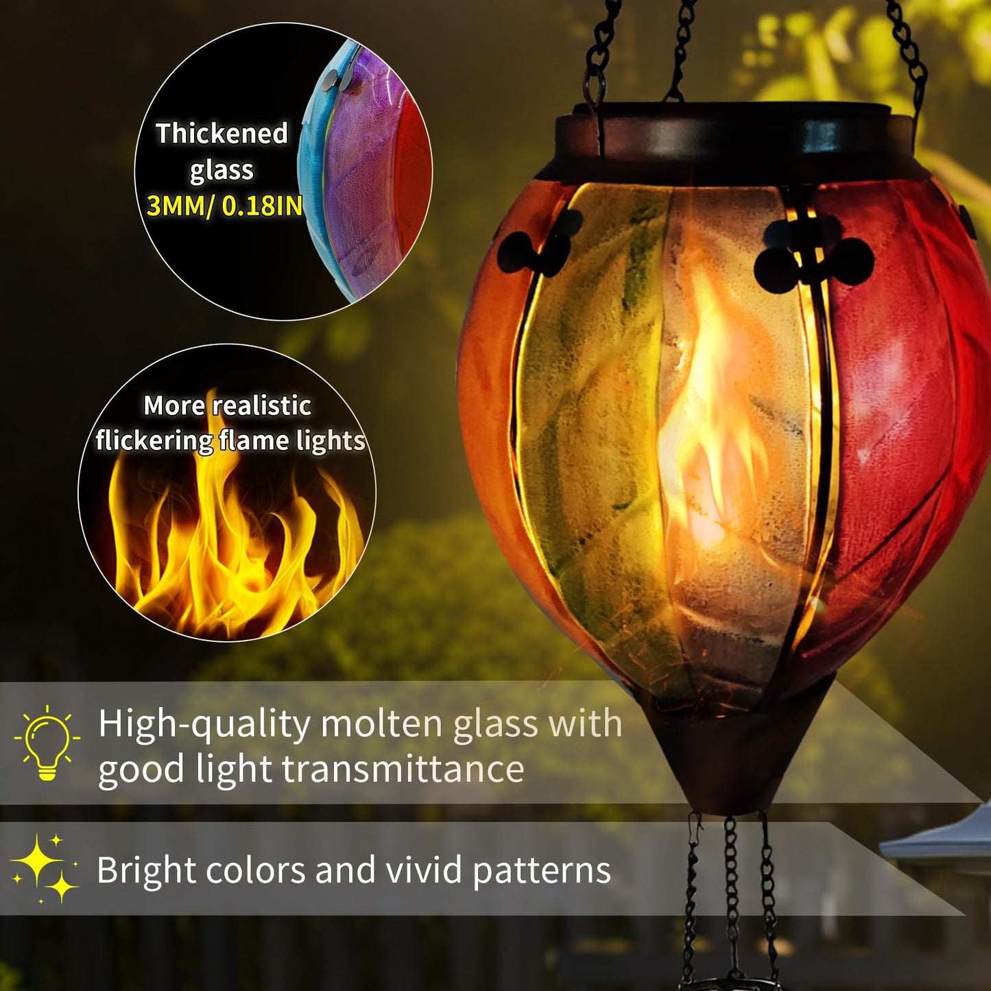teyigarden Solar Lantern Glass Hot Air Balloon Waterproof Colorful Outdoor Light