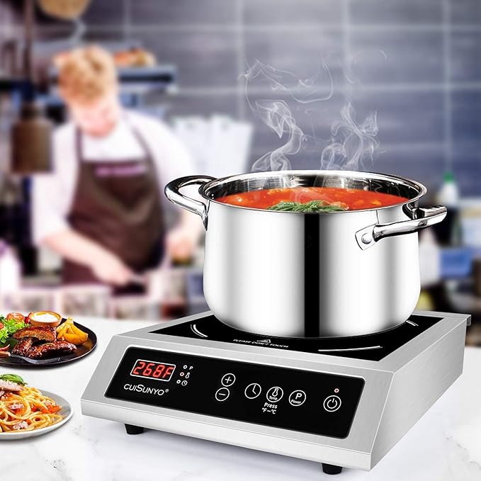 Commercial Induction Countertop Burner 3500W Professional Portable 240V Induction Cooktop 10 Power Levels with 12 Timer Settings 140-465°F and LCD Screen Stainless Steel Electric Stove