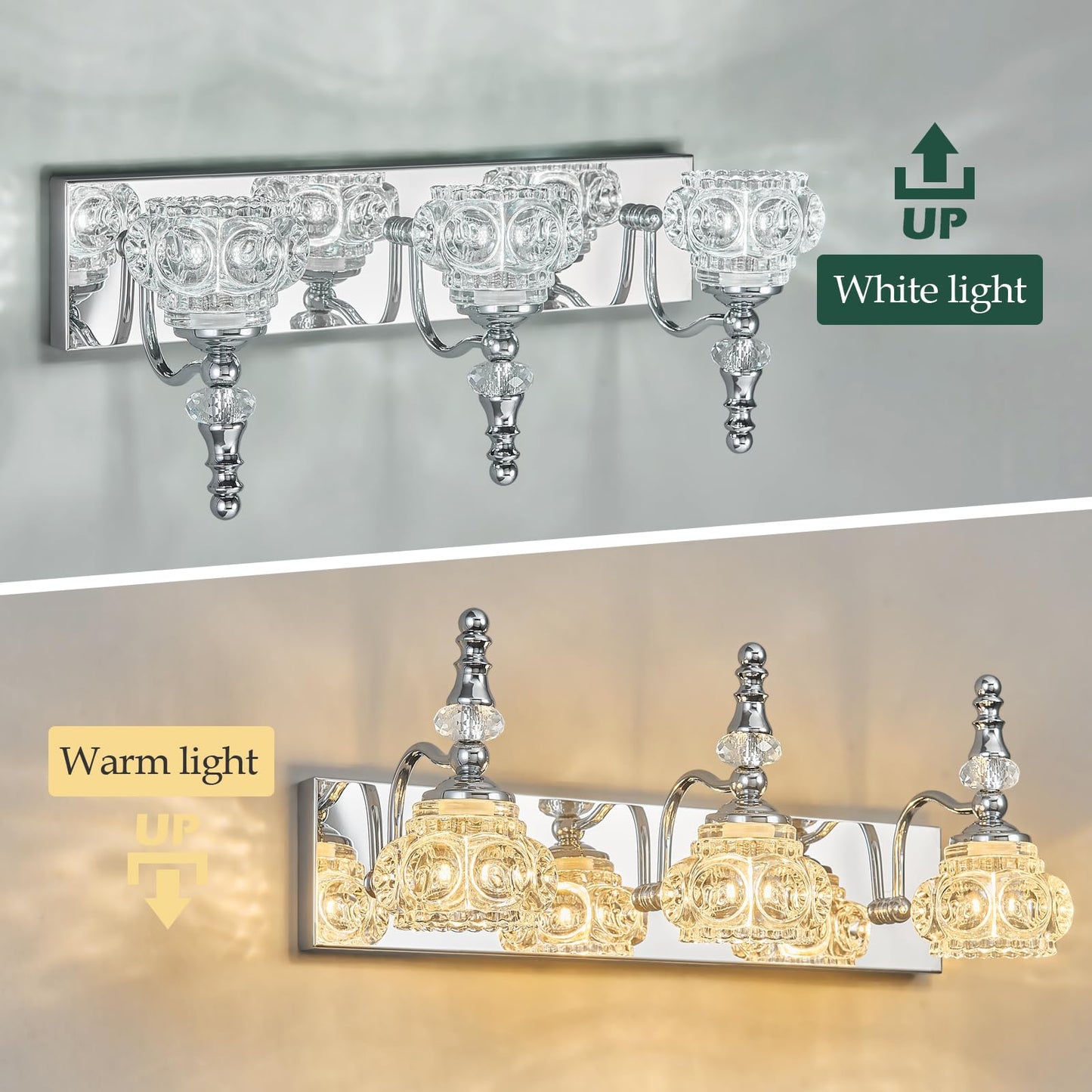 Lbsqj 3-Light Vintage Bathroom Vanity Light Fixture Industrial Chrome With Glass Shade Vanity Light Fixtures Over Mirror Glass Bathroom Vanity Lighting Fixtures G9 Bulb Wall Lights