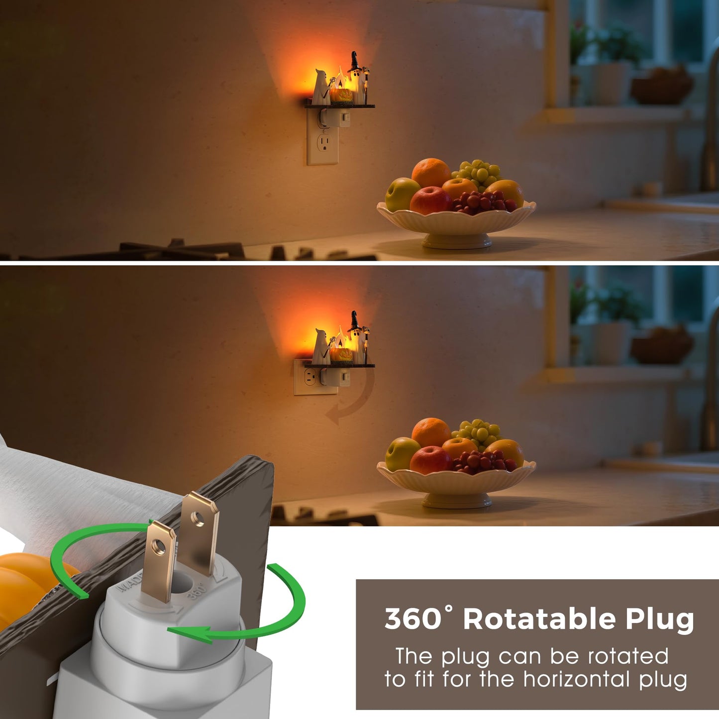 L Lohas Led Halloween Night Light Ghost Campfire Nightlight Campfire Flickering Night Lights Plug Into Wall Halloween Decorations For Party mature-themeds Kids Gift