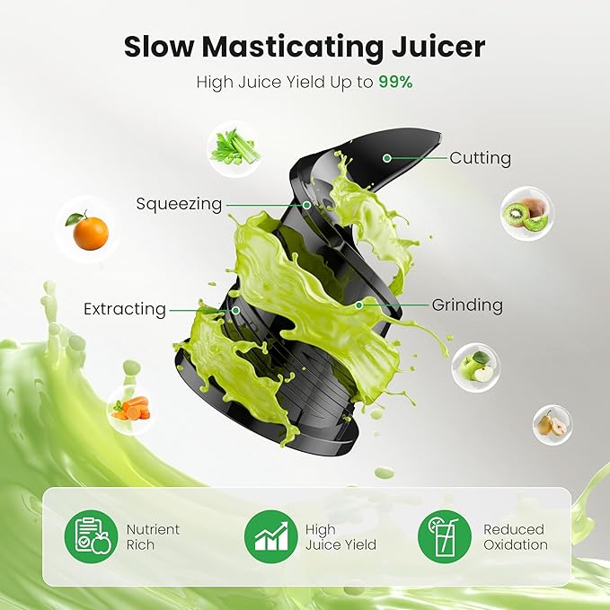 Kismile Cold Press Juicer Machine, 5.4" Wide Chute Slow Masticating Juicer with Touch Control, High Juice Yield Cold Pressed Juicer for Fruits & Vegetables with 1.2L Pulp Bin & 1L Juice Cup